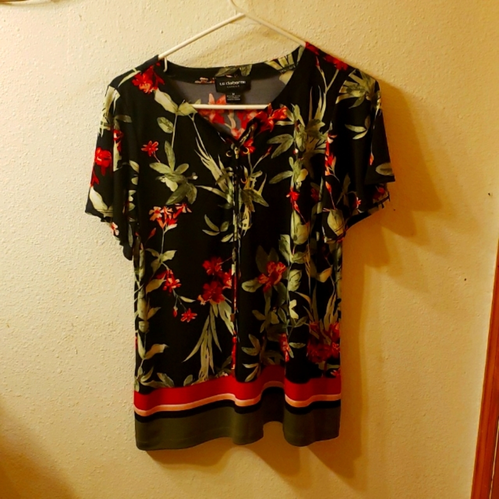 Liz Claiborne Floral Lace-front Blouse